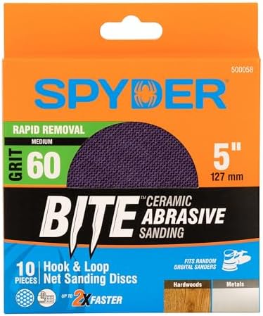 Spyder 10-Pack 60 Grit Sanding Discs, Ceramic Net, 5-Inch Hook and Loop, for Random Orbital Sander (500058)