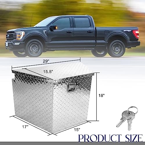 BLACKHORSE-RACING Heavy Duty Aluminum Trailer Tongue Tool Box for Pick Up Truck Bed RV ATV with Lock & Keys 29"(L) x 17"(W) x 18"(H)-Silver