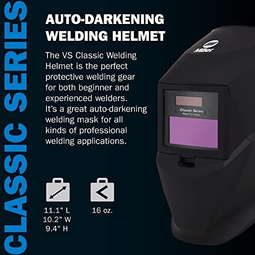 Miller 287803 Classic Series VS Welding Helmet, Auto-Darkening, Black