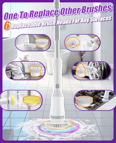 6-in-1 Cordless Electric Spin Scrubber with Long Handle