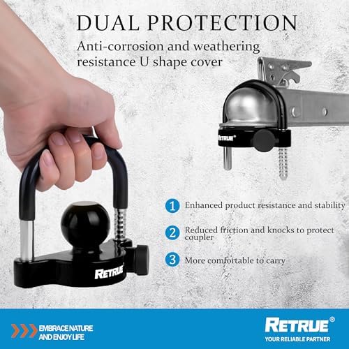 RETRUE Universal Trailer Coupler Hitch Lock, Waterproof Cover & Cap, Black