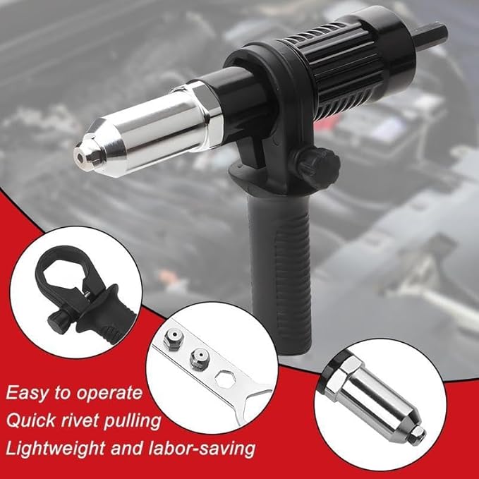 Rivet Gun Adapter for Drill Electric, Rivet Gun Adapter, Rivet Drill Attachment 2.4mm-4.8mm, Cordless Rivet Attachment Tool Set for Metalworking, Woodworking & Automotive Projects