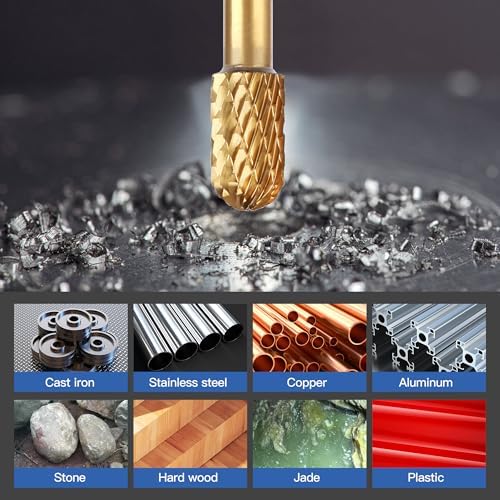 HUHAO 5Pcs Carbide Burr Set 1/4 Shank Die Grinder Bits Rotary Tools Attachment Kit Rasp File Accessories Metal Wood Stone Steel Grinding Deburring Cutting Porting Carving