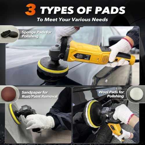 Buffer Polisher, 1600W Rotary Car Buffer, 6 Inch/7 Inch, Yellow