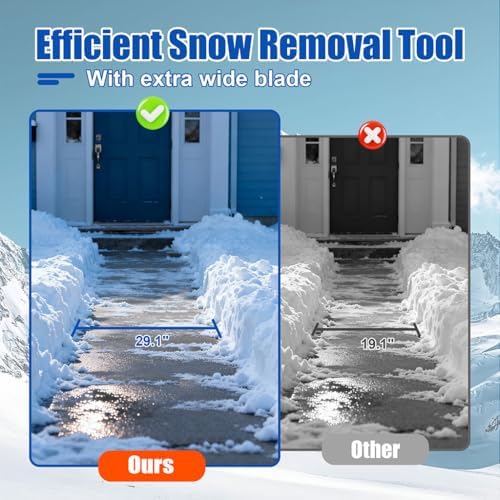 Heavy-Duty Snow Shovel with Wheels, 30" Wide Metal Snow Pusher with Adjustable Height & Angle Handle, Carbon Steel Blade, Ergonomic Double-Rod Design for Driveway, Sidewalk, and Path Snow Removal