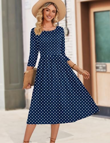 Zeagoo 3/4 Sleeve Women's Dress Casual Aline Summer Fall Midi Long Dresses