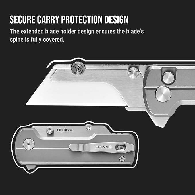 OKNIFE U1 Ultra Titanium Pocket Folding Utility Knife with Ceramic Blade, Button Lock EDC Box Cutter with Clip for Men Women