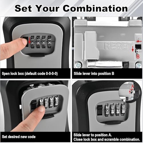 XXL Large Key Lock Box, 5.5”x4.1”x2.1” Kirsite Combination Lockbox | Waterproof Lockbox Keys Outdoor, Portable Key Lock Box Wall Mount with Code (1 Pack, Black-Gray)