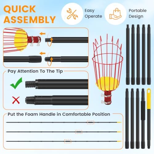 18FT Reach Fruit Picker with Basket, Apple Picking Tool Telescoping Pole, Long-Handle Mango Grabber, Tree Fruit Catcher for Harvesting Lemon Pear Orange Avocado Peach Citrus Grapefruit