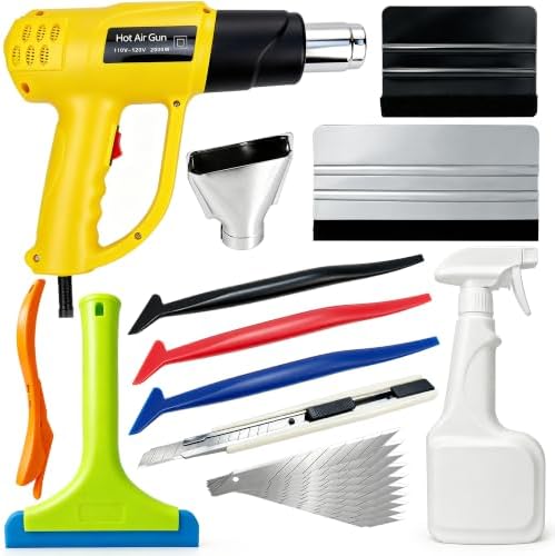 Vehicle Wrap Kit Heat Gun for Vinyl Wrap Window Film Decal, Car Paint Protection Film Kit Tinting Tools with Film Knife, Plastic Squeegee, 500ml Empty Spray Bottle