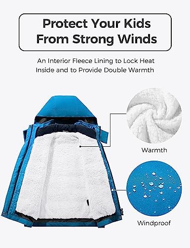 wantdo Boys' 3-in-1 Ski Jacket Fleece-Lined Winter Coat Hooded Raincoat