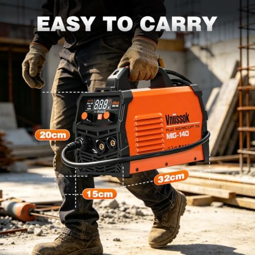140A MIG Welder, Flux Core Welder Machine, Gasless MIG Welding Machine 3 in 1 IGBT Inverter Welder Portable Wire Feed Welder with LCD Display (140A Welder)