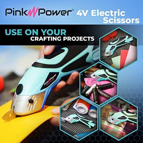 Pink Power Electric Fabric Scissors Box Cutter for Crafts, Sewing, Cardboard, Carpet, & Scrapbooking - Heavy Duty Professional Shears Cutting Tool - Aqua Splash Automatic Cordless Electric Scissors