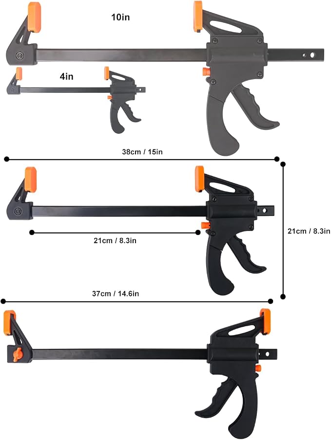 7 PCS 8 Inch Bar Clamps for Woodworking, Orange E-Z Hold Woodworking Bar Clamps Set, One-Handed Quick F Clamps, F Clamps Set for Carpenters & Woodworkers Tools
