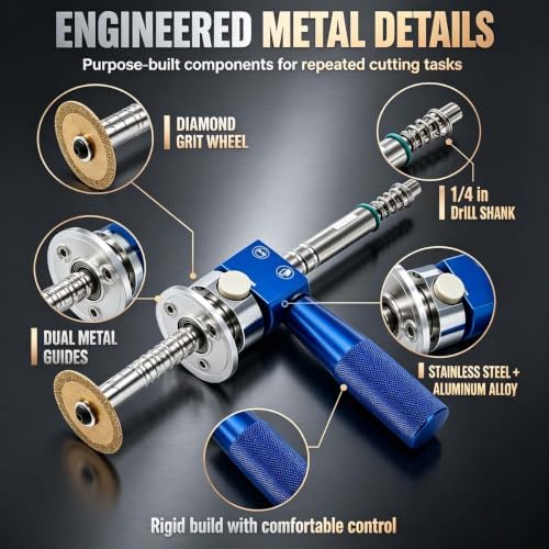 1-1/4" PVC Inside Pipe Cutter Internal Cutting Tool, Diamond Wheel Grinding Disc for Precise Internal PVC Cuts, Metal Guide and Adjustable Depth Control，Blue