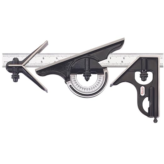 Starrett Combination Set with Square, Center and Reversible Protractor Head and Blade - 12" Blade Length, Forged and Hardened Steel, 16R Graduation Type - 434-12-16R