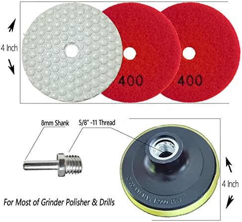 16 Packs Dry Diamond Polishing Pads Grit 400, 4 Inch Dry/Wet Granite Sanding Pad for Bufffing Marble Quartz Concrete Stone Tiles Used for Grinder Polisher Drill