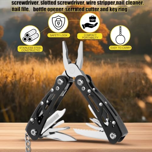 Lasnten 12 Pcs Multitool Pliers, Stainless Steel Foldable Mini Tool,Black