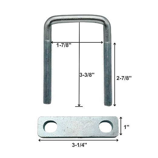 4 Pack Square U-Bolt for Trailer- Fits 1-3/4 Inch Wide Leaf Springs, Galvanized Steel Clamp Set, Secure Fit for Truck, Boat and Trailers
