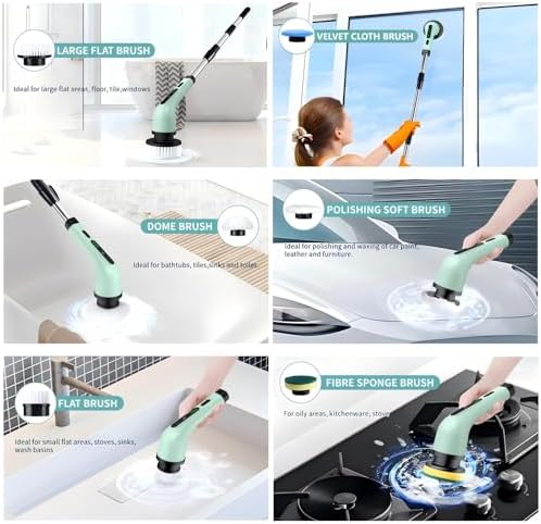 Electric Spin Scrubber, Cordless Electric Scrubber for Cleaning Bathroom,Power Shower Scrubber with Long Handle,Electric Cleaning Brush with 9 Brush Heads for Bathroom,Tub,Floor,Kitchen,Window,Car