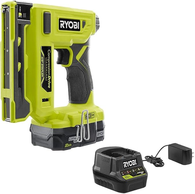 RYOBI - 18-Volt ONE+ - Compression Drive 3/8" Crown Stapler Battery and Charger - PNR01KMX