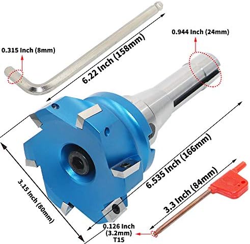 3.15 Inch Face Milling Cutter Aluminum 400R 80MM CNC End Milling Cutter Holder + R8-FMB22 Shank Face Shell Mill Arbor + 6pcs APKT1604 Carbide Inserts + 8mm Hexagon Wrench + T15 Wrench CNC Machine Tool