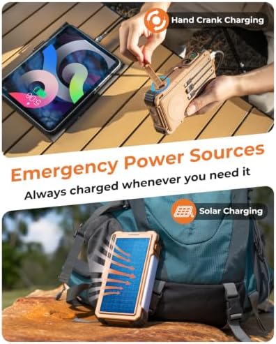 BLAVOR Solar Power Bank with Hand Crank and Built-in 4 Cables 20000mAh