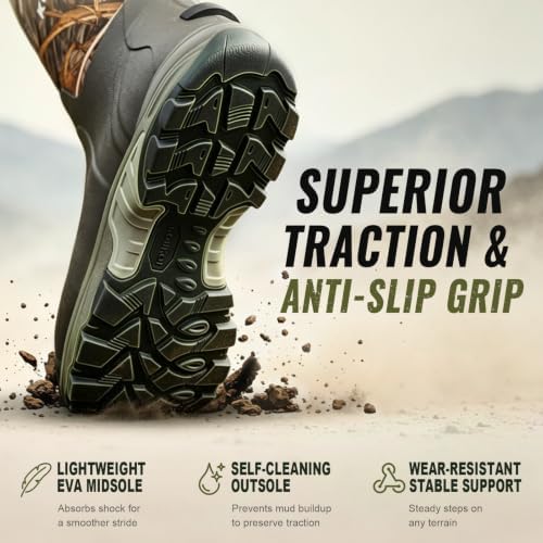 Kalkal Rubber Boots for Men, Waterproof Insulated Mid Calf Mens Rain Boots