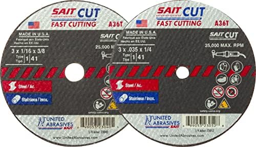 United Abrasives-SAIT 23050 A36T Fast Cutting Thin High Speed Cut-Off Wheels 3" x .035" x 3/8", 100 Pack