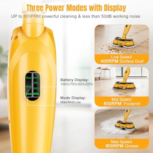 Cordless Electric Mop for Dewalt 20V Battery (NO Battery), 2 in 1 Spin Mop & Electric Floor Scrubber Machine with LED Light & Water Spray, 800 RPM Rotating Electric Mops for Floor Cleaning (Yellow)