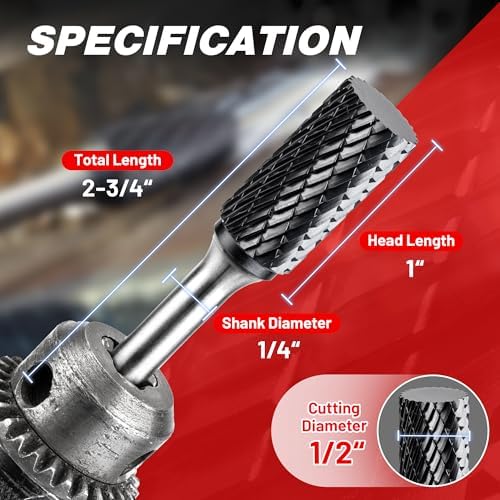 EZARC AlCrN Carbide Rotary Burr Bit, SA-5 Double Cut, 1/4-Inch Shank