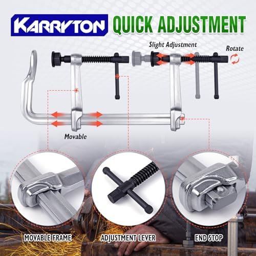 2-Pack Heavy Duty 12" Inch F-Style Welding Clamps w/Replaceable Pad, 5-1/2-Inch(140mm) Deep Throat, Bar Size 1-1/5" * 3/5" Drop Forged Steel Bar Clamps, 2900LB Clamping Force