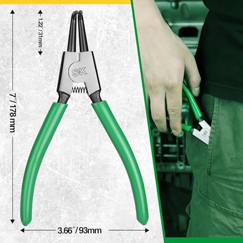 SK 7-Inch Snap Ring Pliers, External Circlip Pliers with 90-Degree Bent Jaw