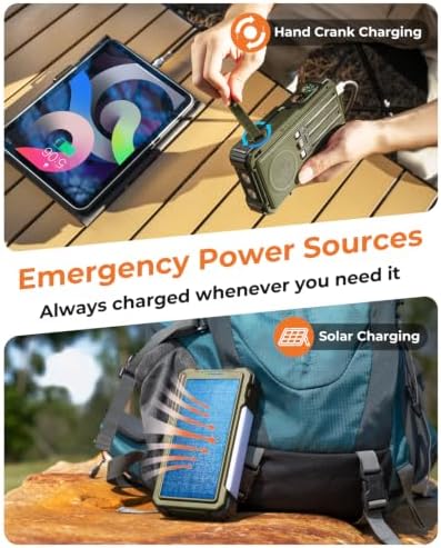 BLAVOR Solar Power Bank with Hand Crank and Built-in 4 Cables 20000mAh