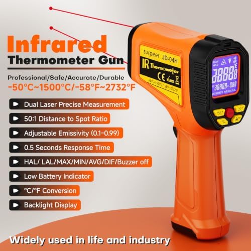 Infrared Thermometer Temperature Gun 2732°F 50:1 Dual