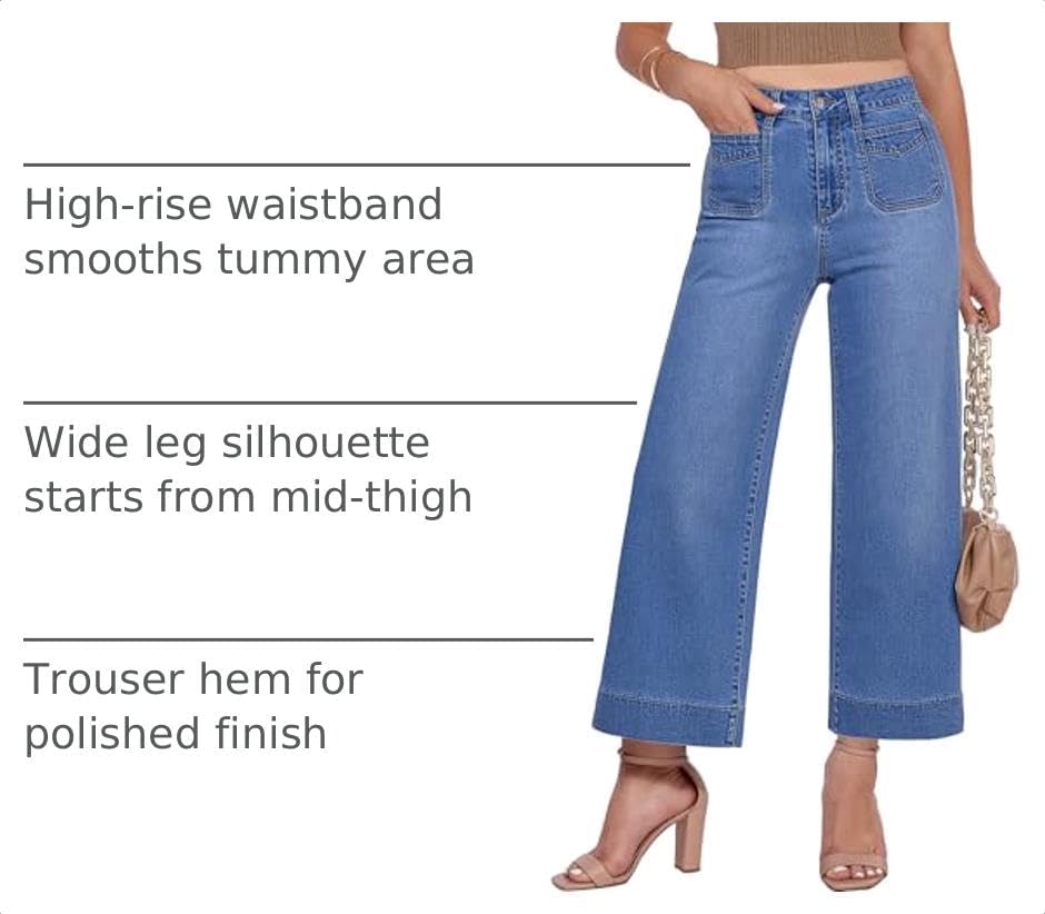 GRAPENT Women's Wide Leg Jeans High Waisted Cropped Stretchy Denim Pants