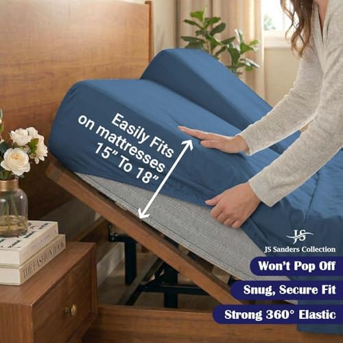 JS Sanders Collection Split Head Sheet Set 4PC Queen Size, Mediterranean Blue