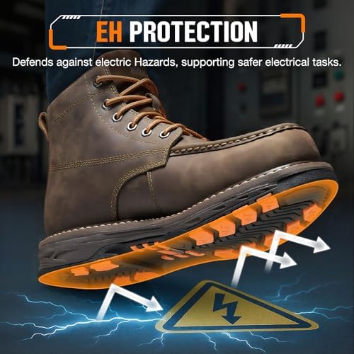 NINGO Steel Toe Work Boots for Men, Non Slip Mens Safety Moc Toe Work Shoes
