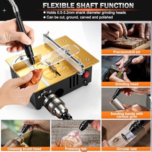 Mini table Saw,mini Table Saws for Crafts,Dual Motors & Switches,small table saw with adjustable cutting angle,depth,and speed,All-in-One Cutting/Grinding/SandingTool,Creat for Hobbyists Model Maker