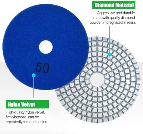 16PCS Wet Dry Diamond Polishing Pad Kit, 4 Inch Diamond Sanding Pad 30-6000 Grit with 5/8''-11 Thread Backer Plate for Concrete Marble Quartz Granite Countertop Stone & Tile Polishing