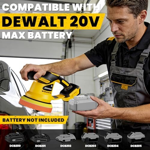 Cordless Buffer Polisher for Dewalt 20V Battery, 450W Brushless Car Buffer Polisher Waxer with 6 inch disc, 6 Variable Speed Up to 5200 RPM for Waxing Polishing Scratch Removal (Tool only)