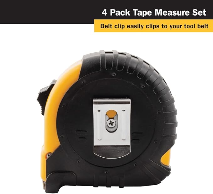 Titan 10902 Tape Measure with Easy-Read Standard Markings and Durable Case, 4-Piece Set, 12-Foot, 16-Foot, 25-Foot and 33-Foot