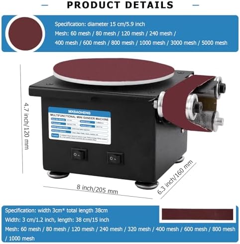 MXBAOHENG Mini Belt Disc Sander 6-Inch Sanding Disc and 1.2 x 15-Inch Sanding Belts for Wood Metal Stone Grinding, Small Spindle Sander Machine for Curve Grinding, with Chuck & Flexible Shaft