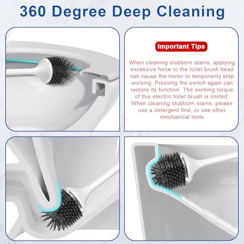 Electric Toilet Brush,Silicone Toilet Brush,Toilet Bowl Brush and Holder Set with Ventilated Holder,Toilet Brush, Floor Standing, Wall Mounted Without Drilling，Rechargeable