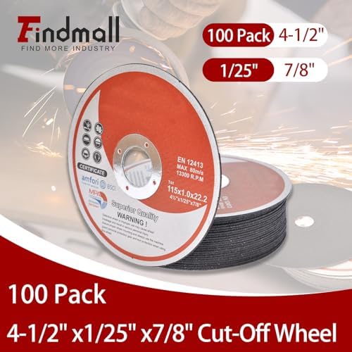 Cut Off Wheels 100 Pack 4-1/2 x 1/25 x 7/8 Inch Metal and Stainless Steel Cutting Discs for Angle Grinders