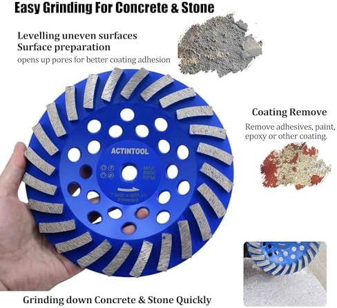 7 in. x 5/8-11 in. Threaded Arbor 24 Segments Diamond Turbo Grinding Cup Wheel, 7 Inch Diamond Cup Grinding Wheel for Granite Marble Concrete (5/8"-11 Threaded)