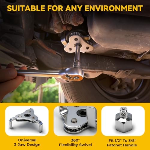 KELIN Oil Filter Wrench Set 8PCS, 9"&12" Oil Filter Pliers | 4 Swivel Band Wrenches (2-3/4" to 5-1/4") | 3-Jaw Universal Adapter for 3/8" 1/2" Ratchet, Oil Filter Removal Tool for Car Truck SUV ATV