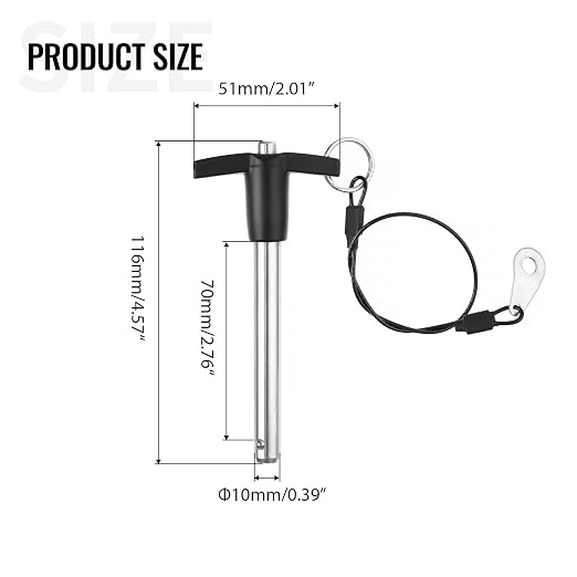 T Handle Quick Release Pin 0.39 Inch Diameter,304 Stainless Steel Ball Locking Pin with Push Button Lanyard Usable Length 2.76"(10mm x 70mm)