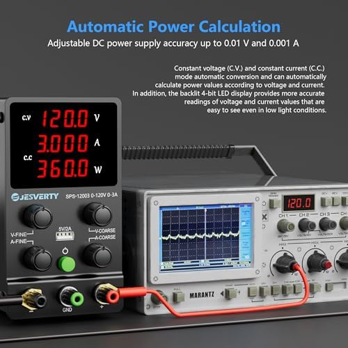 DC Power Supply Variable, 0-120V 0-3A Adjustable Switching DC Regulated Bench Power Supply with High Precision 4-Digit LED Display, 5V/2A USB Port, Coarse and Fine Adjustment SPS-12003