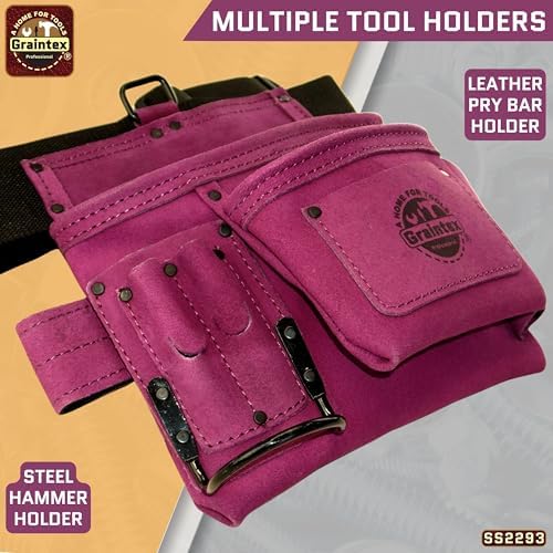 Graintex 5 Pocket Suede Leather Tool Belt/Bag, Multipurpose Leather Tool Belt for Women and Men, Ideal for Construction, Electrician, Handymen, Carpenter, Gardening Pouch & DIY Projects